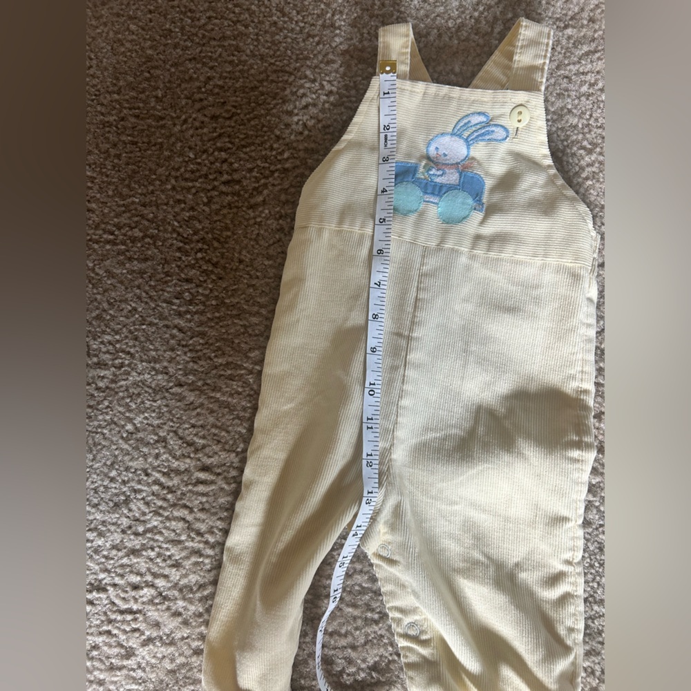 Vintage Health-Tex Baby Bunny Corduroy Overalls Yellow 6M Easter Spring - Picture 6 of 8